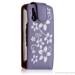 Housse coque étui pour Sony Ericsson Xperia Play motif fleur couleur violet + Film protecteur