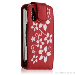 Housse coque étui pour Sony Ericsson Xperia Play motif fleur couleur rouge + Film protecteur