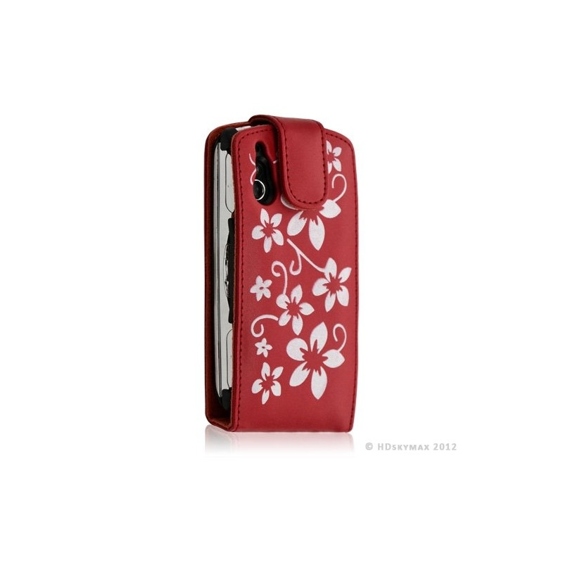 Housse coque étui pour Sony Ericsson Xperia Play motif fleur couleur rouge + Film protecteur