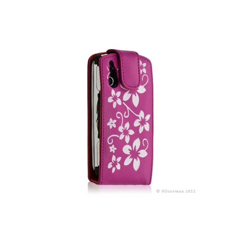 Housse coque étui pour Sony Ericsson Xperia Play motif fleur couleur rose fuschia + Film protecteur