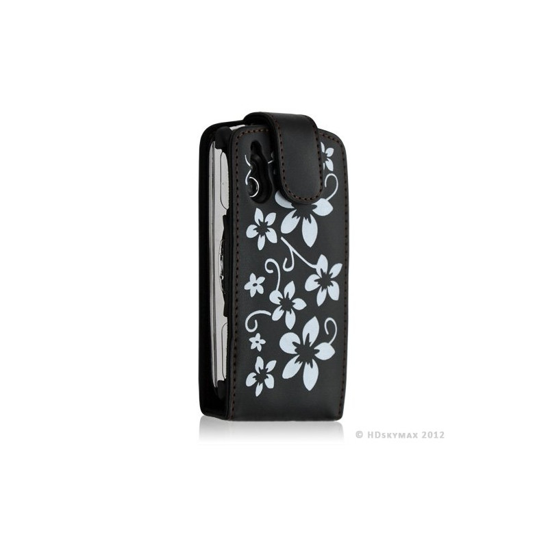 Housse coque étui pour Sony Ericsson Xperia Play motif fleur couleur noir + Film protecteur
