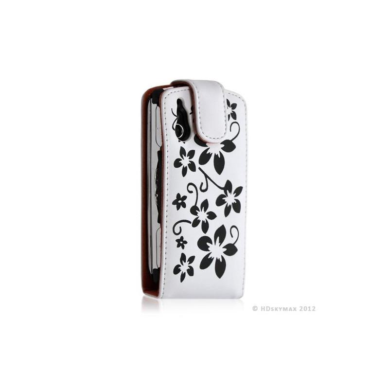 Housse coque étui pour Sony Ericsson Xperia Play motif fleur couleur blanc + Film protecteur