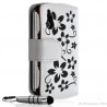 Housse coque étui portefeuille fleur pour Sony Ericsson Xperia Play couleur blanc + Stylet + Film ecran