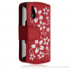 Housse coque étui portefeuille fleur pour Sony Ericsson Xperia Play couleur rouge + Film ecran