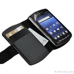Housse coque étui portefeuille fleur pour Sony Ericsson Xperia Play couleur noir + Film ecran