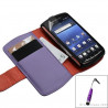 Housse coque étui portefeuille pour Sony Ericsson Xperia Play couleur violet + Stylet + Film ecran