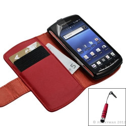 Housse coque étui portefeuille pour Sony Ericsson Xperia Play couleur rouge + Stylet + Film ecran