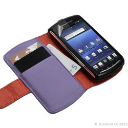 Housse coque étui portefeuille pour Sony Ericsson Xperia Play couleur violet + Film ecran