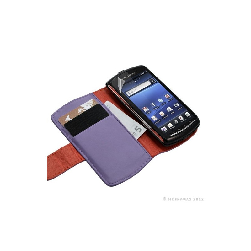 Housse coque étui portefeuille pour Sony Ericsson Xperia Play couleur violet + Film ecran