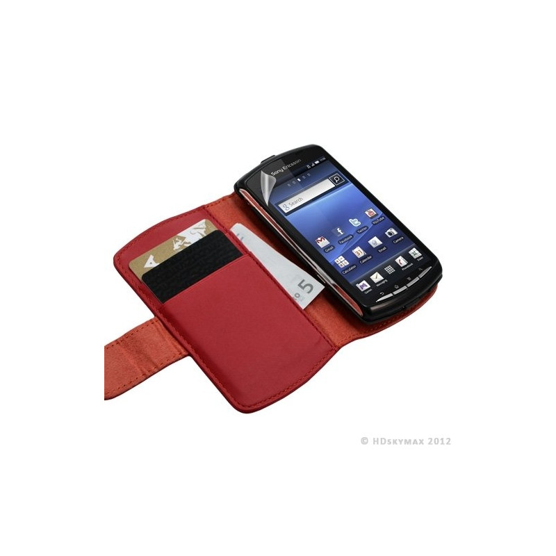 Housse coque étui portefeuille pour Sony Ericsson Xperia Play couleur rouge + Film ecran