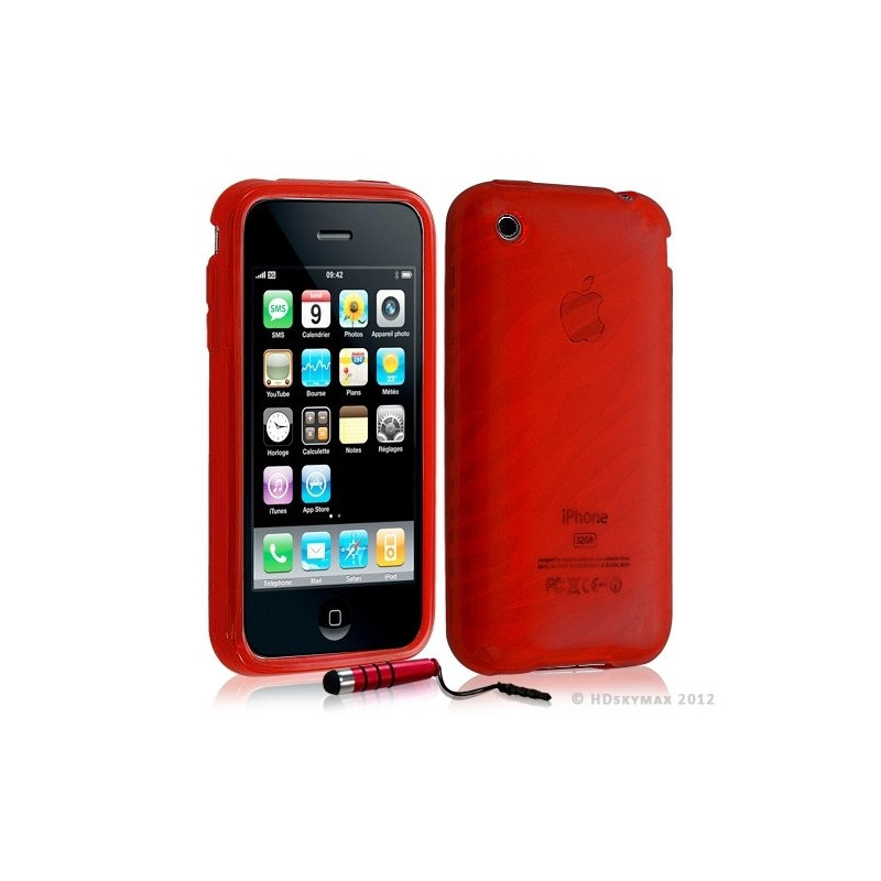 Housse étui coque en gel transparent pour Apple Iphone 3G/3Gs motif zebre couleur rouge + mini stylet