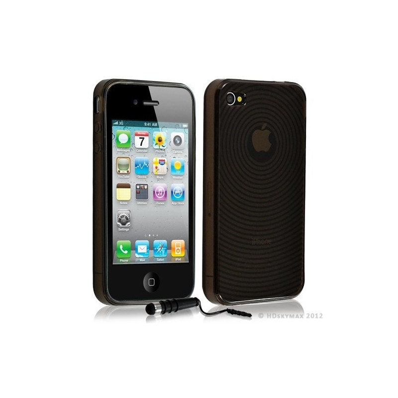 Housse étui coque en gel pour Apple Iphone 4/4S motif cercle couleur noir + Stylet