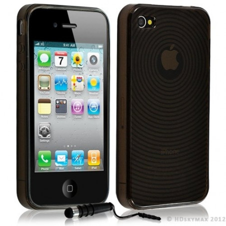 Housse étui coque en gel pour Apple Iphone 4/4S motif cercle couleur noir + Stylet