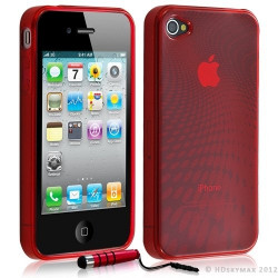 Housse étui coque en gel pour Apple Iphone 4/4S motif points couleur rouge + Stylet