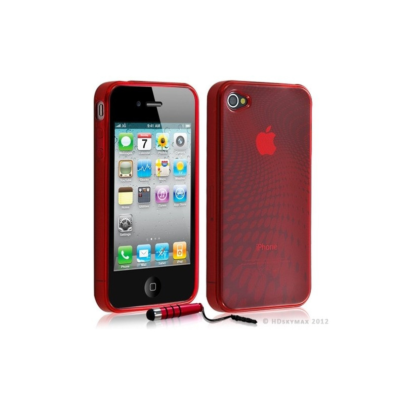 Housse étui coque en gel pour Apple Iphone 4/4S motif points couleur rouge + Stylet