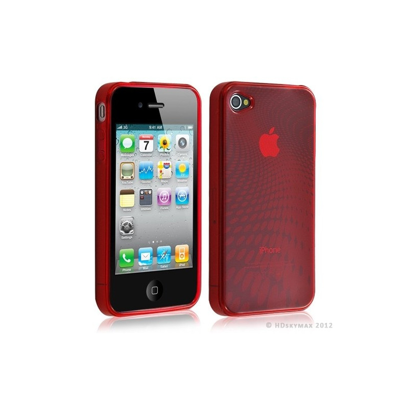 Housse étui coque en gel pour Apple Iphone 4/4S motif points couleur rouge