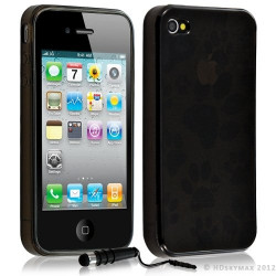 Housse étui coque en gel pour Apple Iphone 4/4S motif patte de chien couleur noir + Stylet