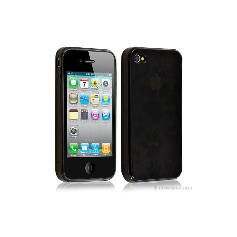 Housse étui coque en gel pour Apple Iphone 4/4S motif patte de chien couleur noir