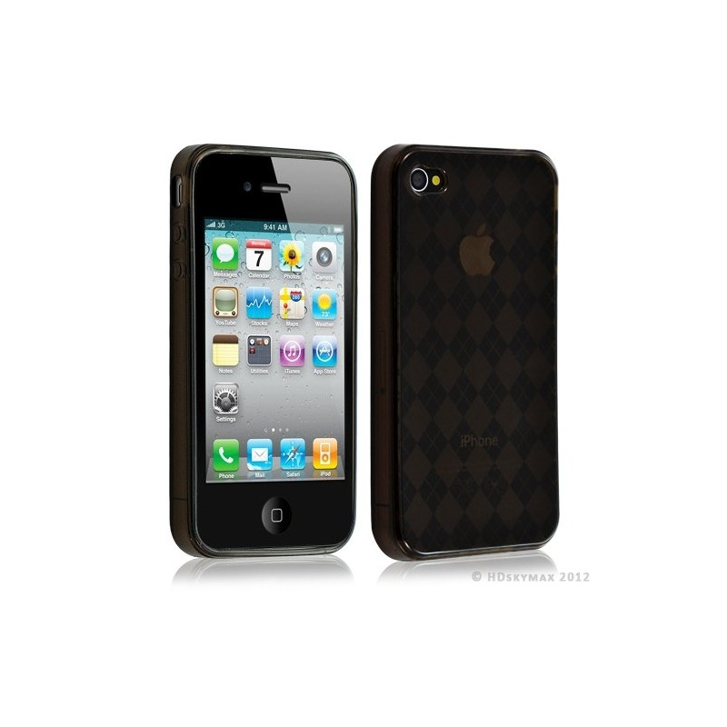 Housse étui coque en gel pour Apple Iphone 4/4S motif damier couleur noir