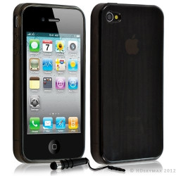 Housse étui coque en gel pour Apple Iphone 4/4S avec motif couleur noir + Stylet