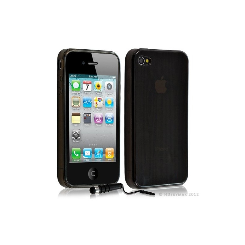 Housse étui coque en gel pour Apple Iphone 4/4S avec motif couleur noir + Stylet