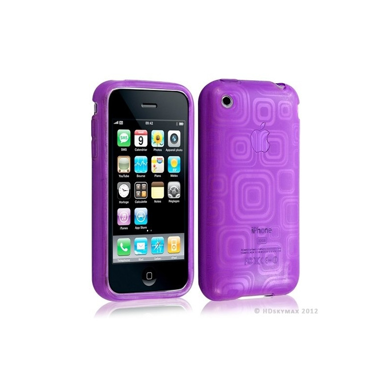 Housse étui coque en gel transparent pour Apple Iphone 3G/3Gs motif carré couleur violet