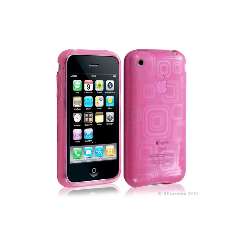 Housse étui coque en gel transparent pour Apple Iphone 3G/3Gs motif carré couleur rose fuschia