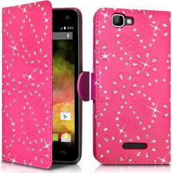 Lot de 2 Etuis Portefeuille Diamant Rose - Violet pour Wiko Rainbow 4G + 2 Films