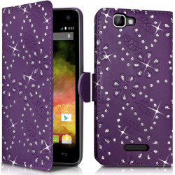 Lot de 2 Etuis Portefeuille Diamant Rose - Violet pour Wiko Rainbow 4G + 2 Films