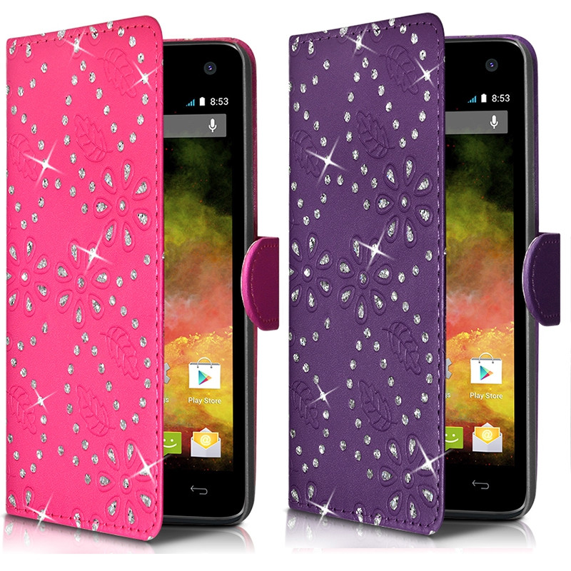 Lot de 2 Etuis Portefeuille Diamant Rose - Violet pour Wiko Rainbow 4G + 2 Films