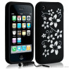 Housse coque etui silicone pour Apple Iphone 3G/3Gs motif fleur couleur noir + Stylet