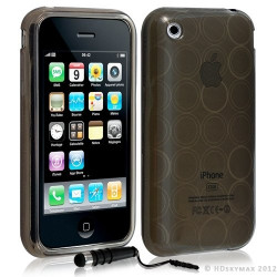 Housse coque etui gel rond transparent pour Apple Iphone 3G/3Gs couleur noir + Stylet