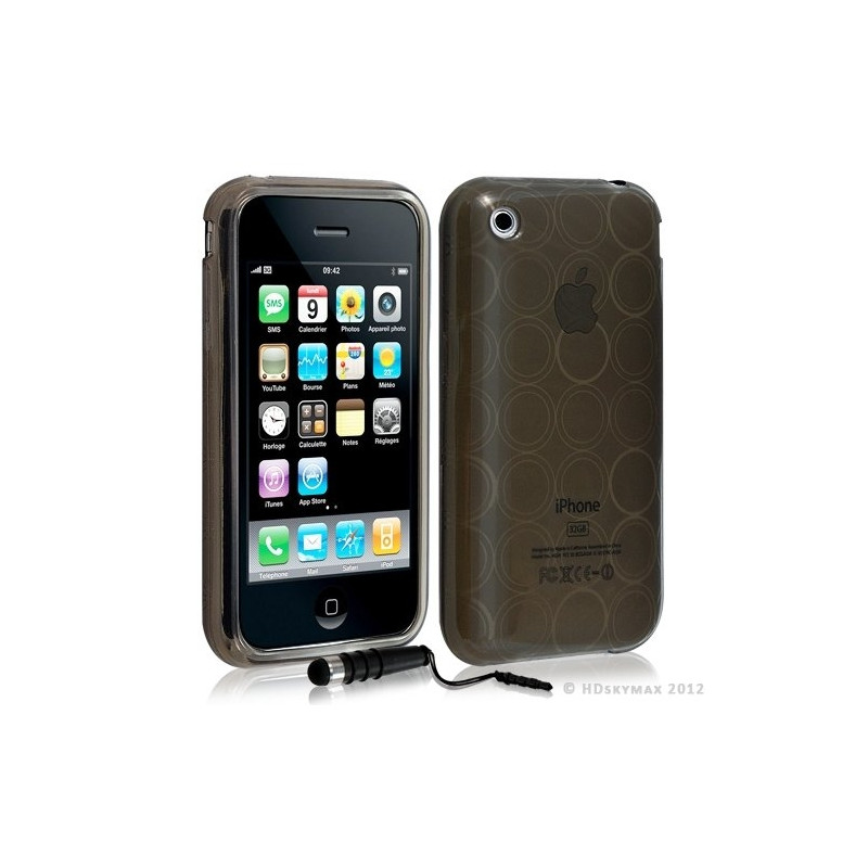 Housse coque etui gel rond transparent pour Apple Iphone 3G/3Gs couleur noir + Stylet