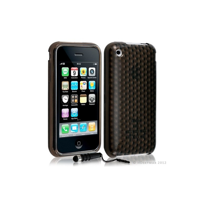 Housse coque etui gel damier transparent pour Apple Iphone 3G/3Gs couleur noir + Stylet