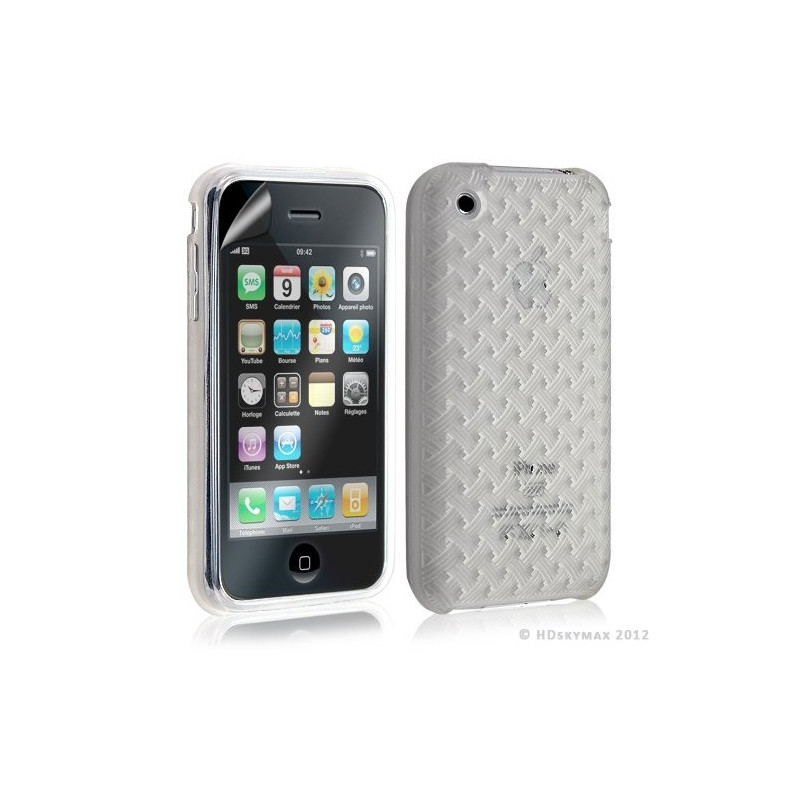 Housse étui coque souple tressée transparent pour Apple Iphone 3G/3GS couleur blanc + Film protecteur