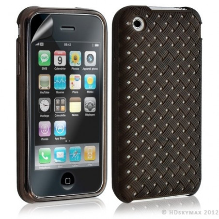 Housse étui coque souple tressée transparent pour Apple Iphone 3G/3GS couleur noir + Film protecteur