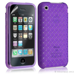 Housse étui coque souple tressée transparent pour Apple Iphone 3G/3GS couleur violet + Film protecteur