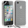 Housse étui coque souple tressée transparent pour Apple Iphone 4/4S couleur blanc + mini stylet + Film protecteur