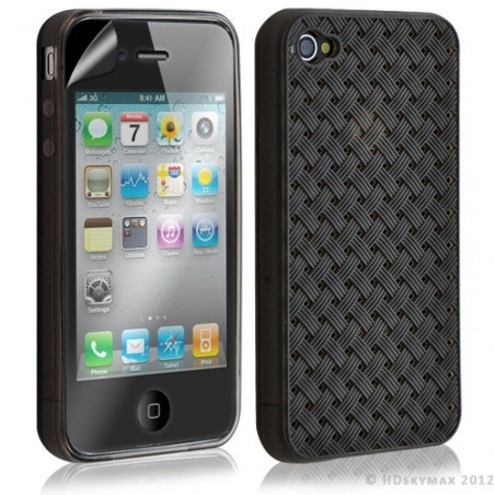 Housse étui coque souple tressée transparent pour Apple Iphone 4/4S couleur noir + Film protecteur