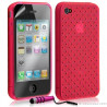 Housse étui coque souple tressée transparent pour Apple Iphone 4/4S couleur rose fuschia + mini stylet + Film protecteur