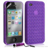 Housse étui coque souple tressée transparent pour Apple Iphone 4/4S couleur violet + mini stylet + Film protecteur