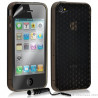 Housse étui coque en gel transparent pour Apple Iphone 4/4S motif damier couleur noir + mini stylet + Film protection