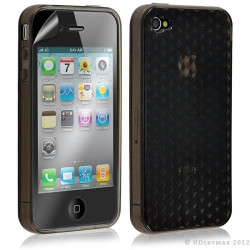 Housse étui coque en gel transparent pour Apple Iphone 4/4S motif damier couleur noir + Film protection