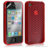 Housse étui coque en gel transparent pour Apple Iphone 4/4S motif damier couleur rouge + Film protection