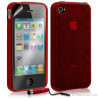 Housse étui coque en gel transparent pour Apple Iphone 4/4S motif rond couleur rouge + mini stylet + Film protection