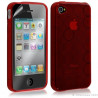 Housse étui coque en gel transparent pour Apple Iphone 4/4S motif rond couleur rouge + Film protection