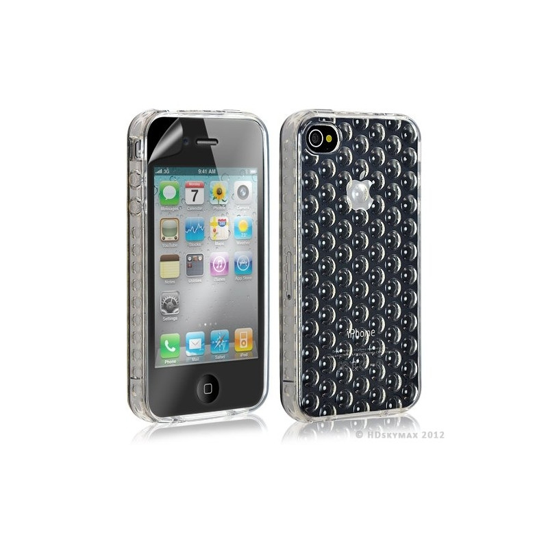 Housse étui coque en gel transparent pour Apple Iphone 4/4S motif bulle couleur blanc + Film protection