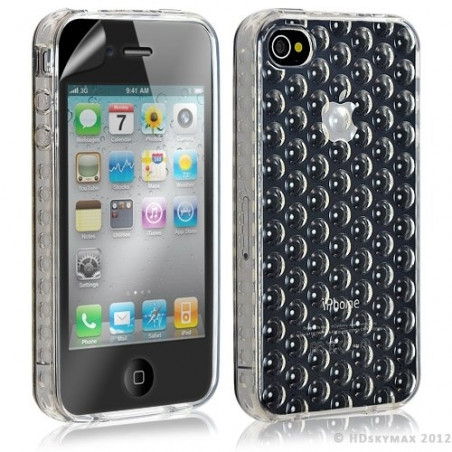 Housse étui coque en gel transparent pour Apple Iphone 4/4S motif bulle couleur blanc + Film protection