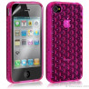 Housse étui coque en gel transparent pour Apple Iphone 4/4S motif bulle couleur rose fuschia + Film protection