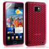 Housse étui coque en gel transparent pour Samsung Galaxy S2 motif damiers couleur rose fushia + film